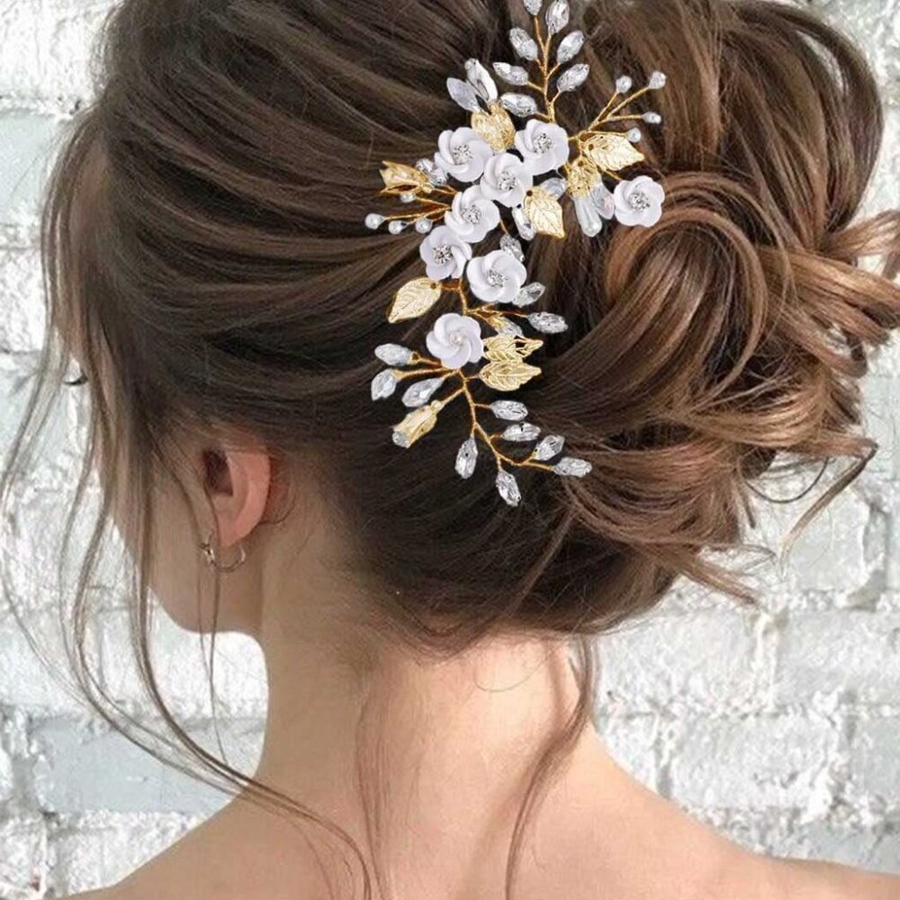 Wedding Hair Vine Crystal Leaf Bridal Hair Accessory for Women Girls Gold